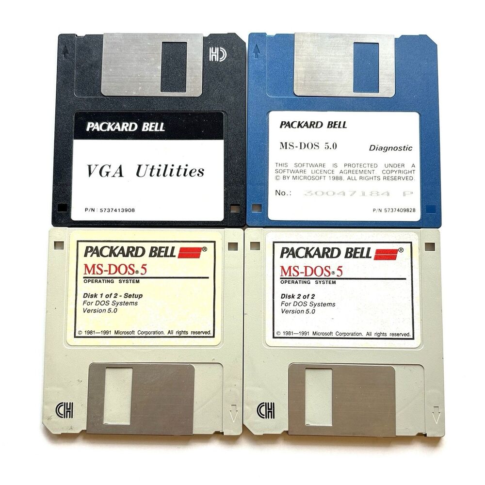 Vintage Packard Bell MS-DOS 5.0 Operating System & Utilities 3.5" Floppy Disk